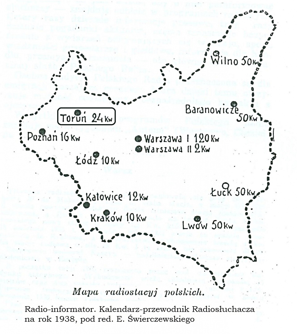 Mapa radiostacji w Polsce w 1938 r.