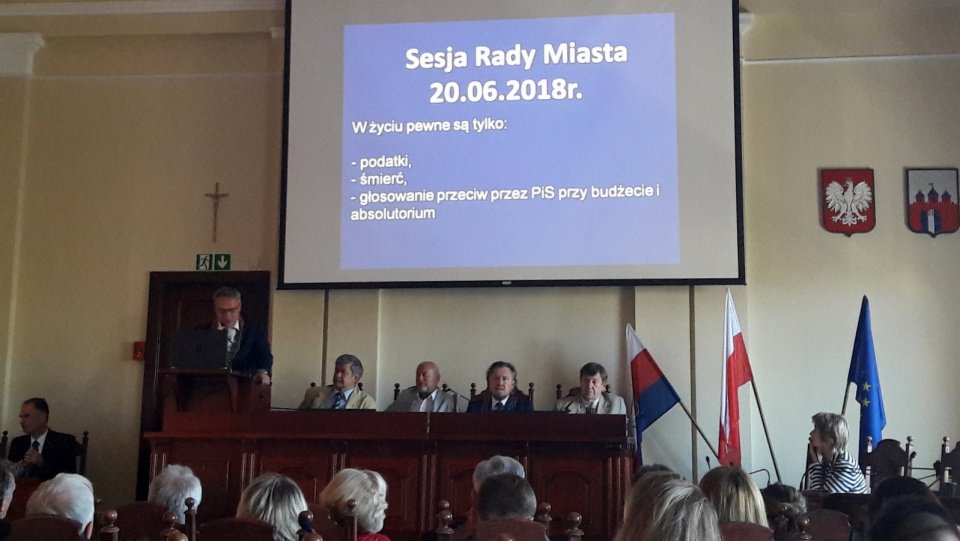 Jeden ze slajdów wyświetlany podczas wystąpienia prezydenta Bydgoszczy. Fot. Tatiana Adonis