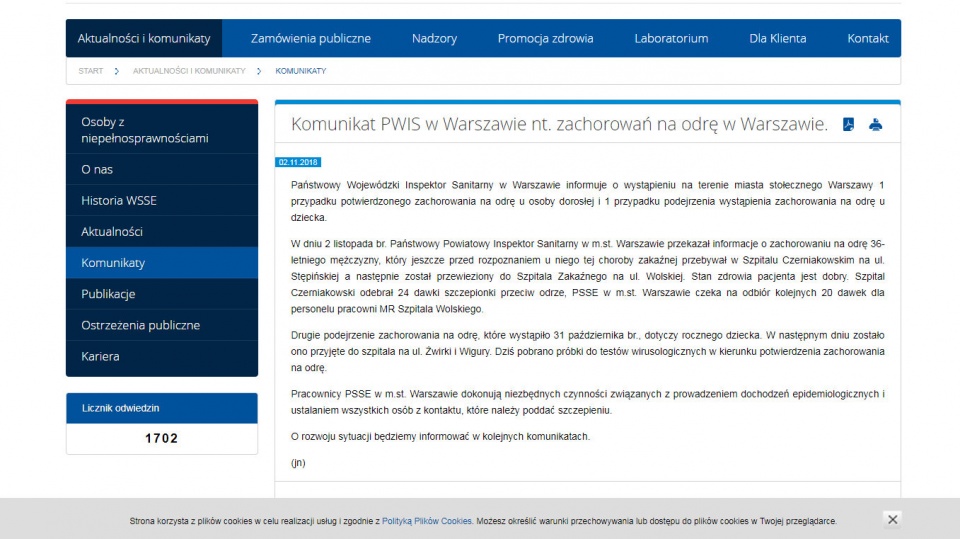 Zrzut ekranu ze strony wsse.waw.pl