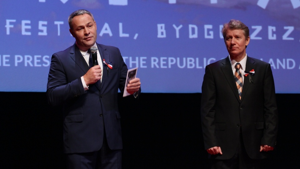 Prezydent Rafał Bruski i Marek Żydowicz na jednej scenie podczas Festiwalu Camerimage w 2015 roku/fot. Archiwum